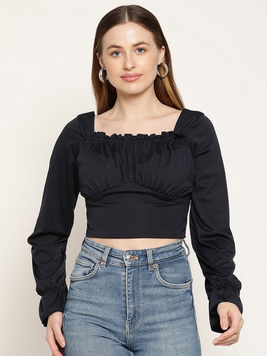

Miaz Lifestyle Women Navy Blue Crop Top