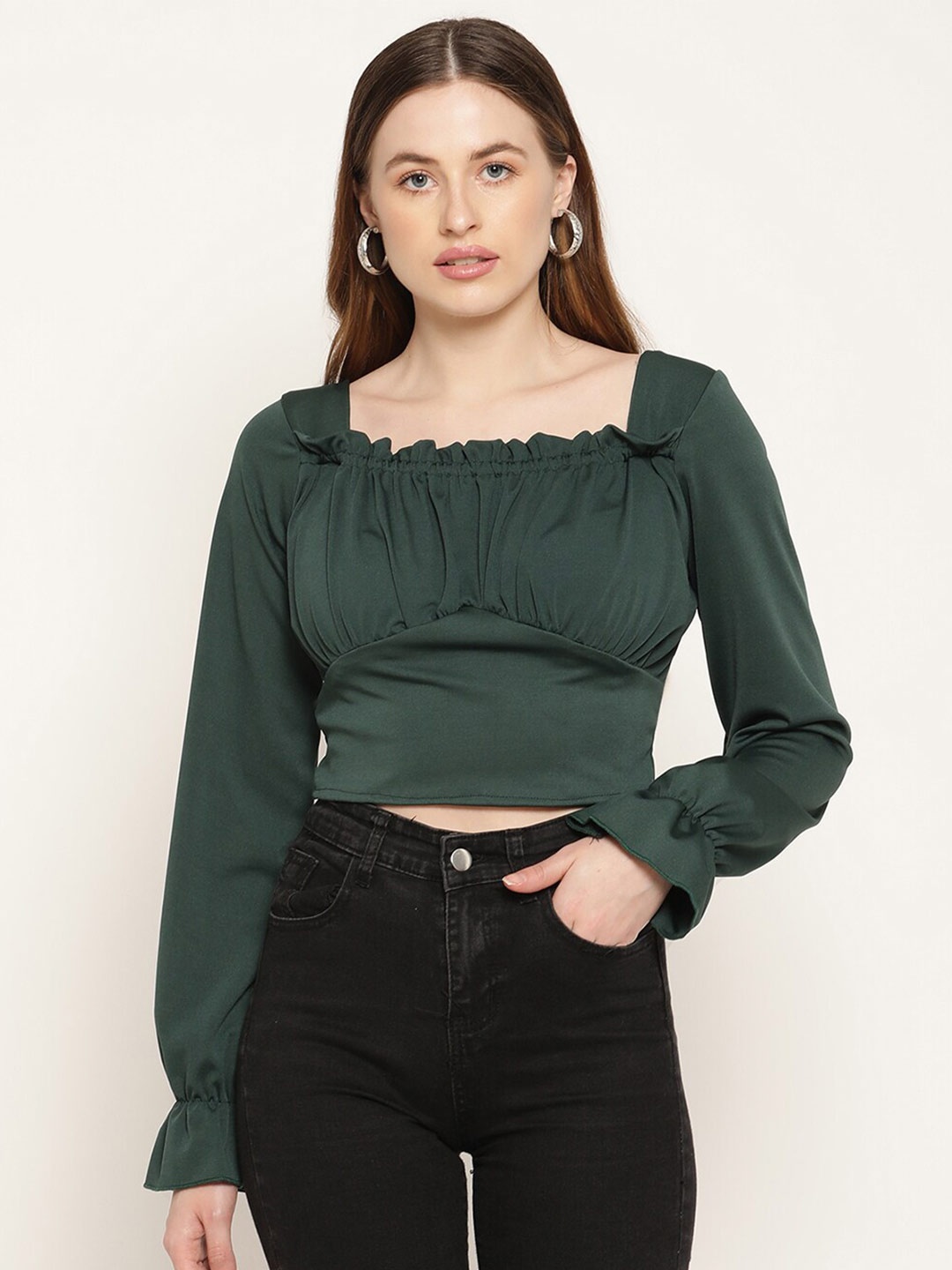 

Miaz Lifestyle Women Green Solid Crop Top