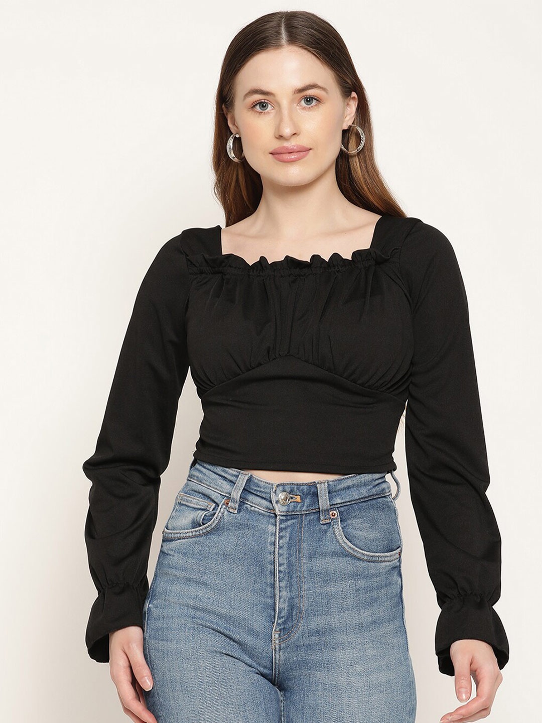 

Miaz Lifestyle Black Solid Crop Top