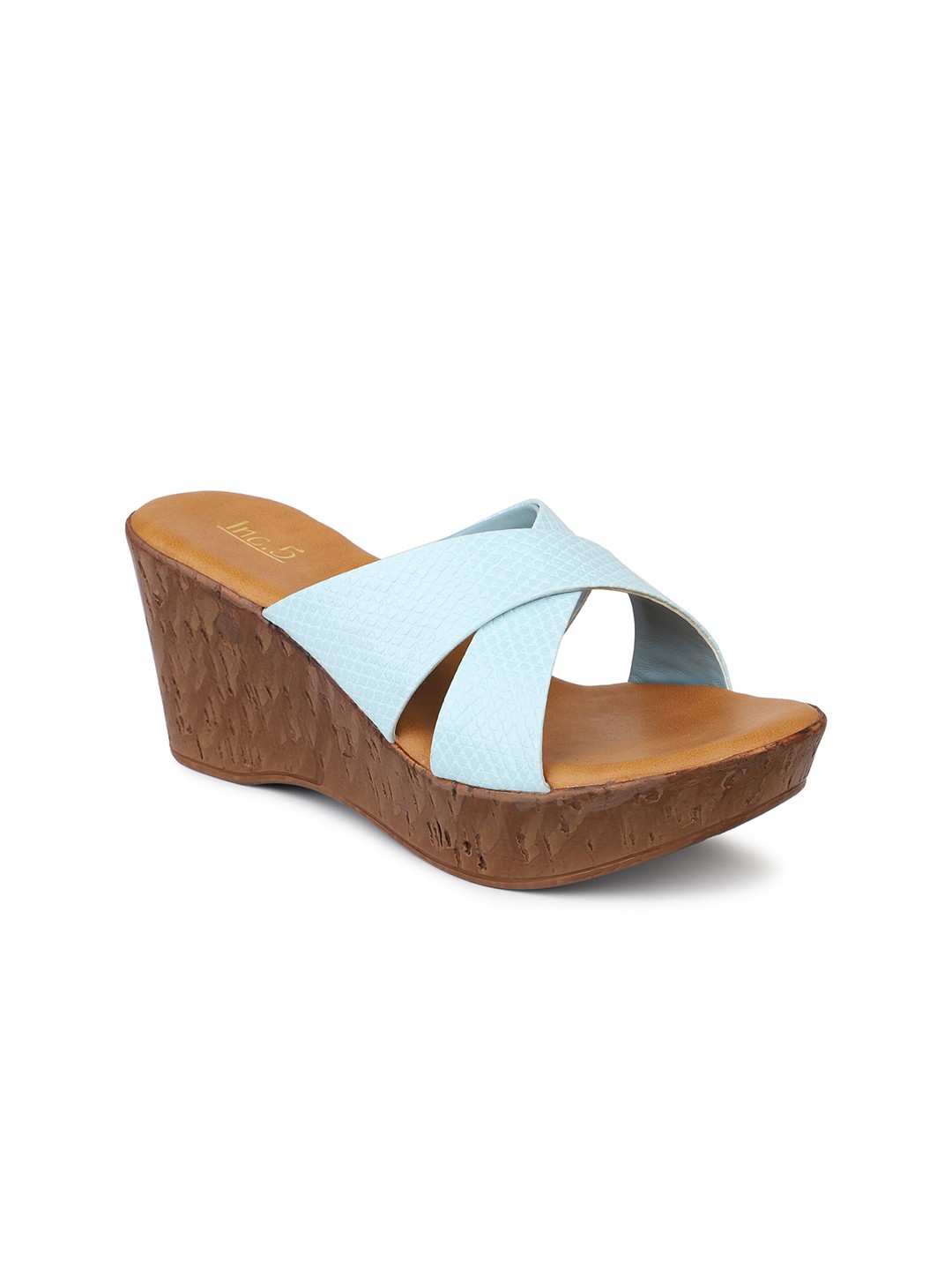 

Inc 5 Blue Textured Open Toe Wedge Heels