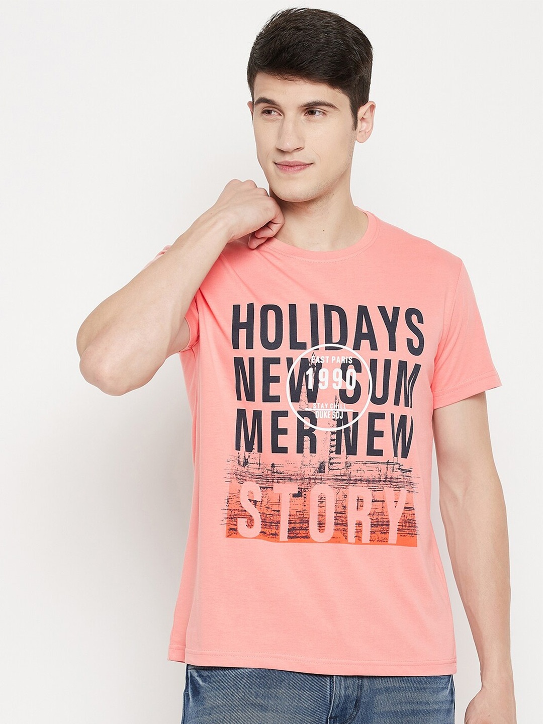 

Duke Men Orange Typography Printed Slim Fit Cotton T-shirt