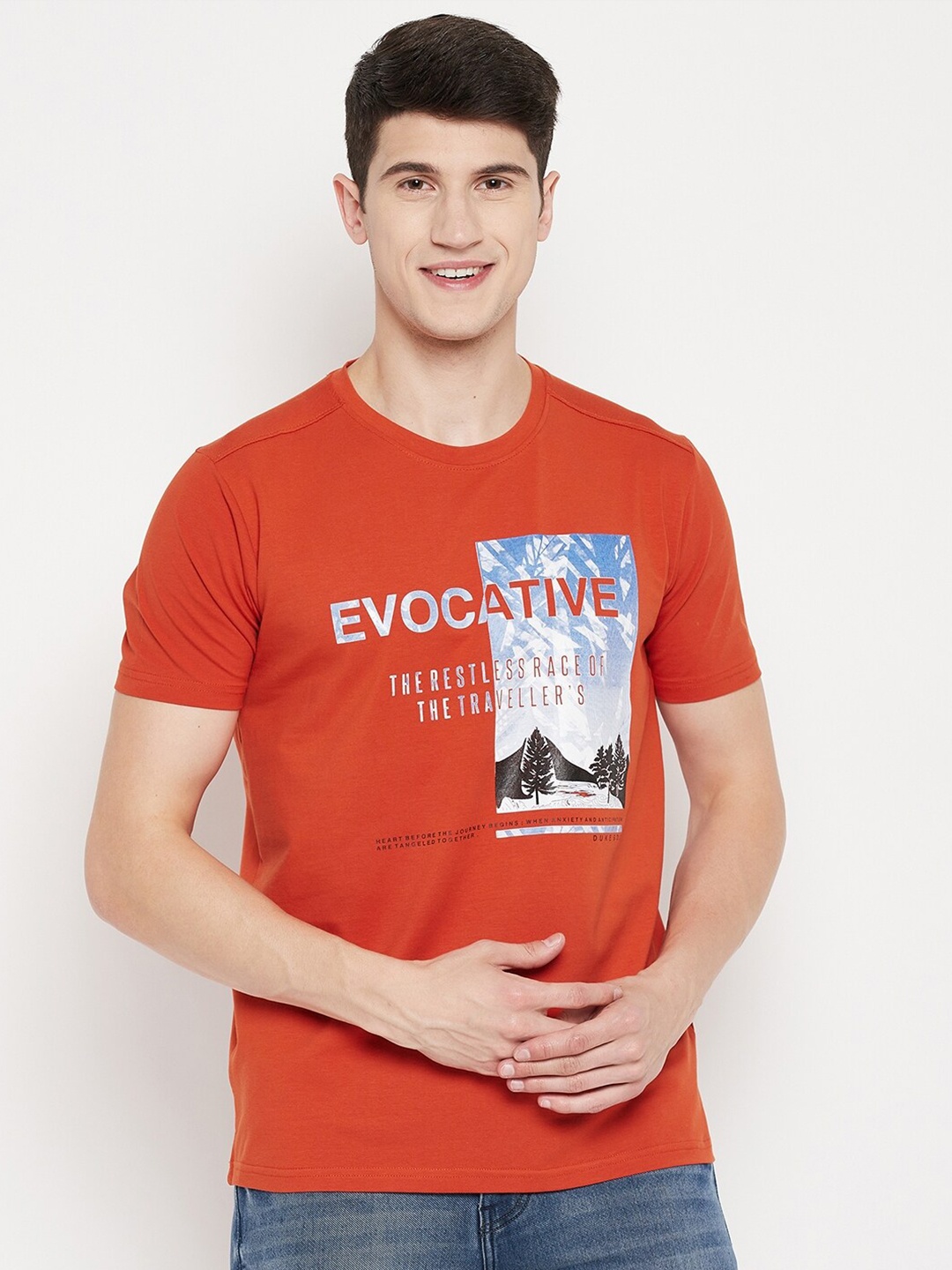 

Duke Men Orange Typography Printed Cotton Slim Fit T-shirt