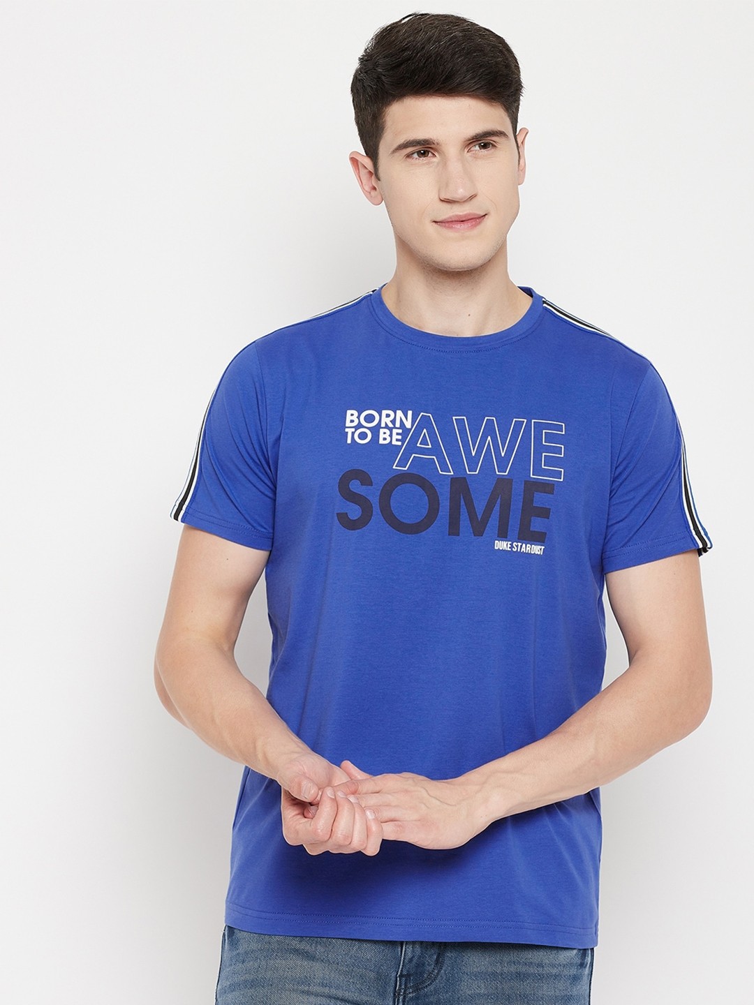 

Duke Men Blue Typography Printed Slim Fit Cotton T-shirt