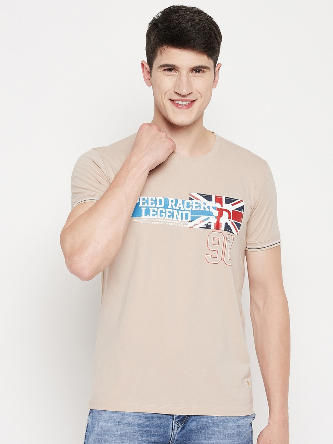 Duke Men Beige Typography Printed T-shirt
