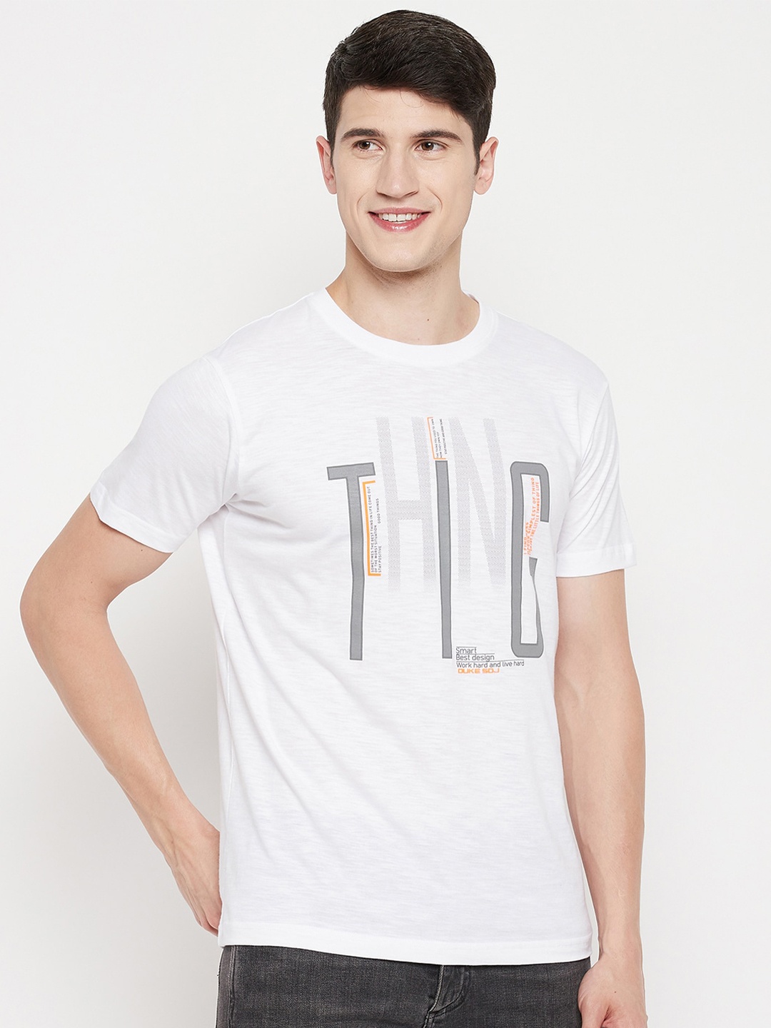 

Duke Men White Typography Printed Slim Fit T-shirt