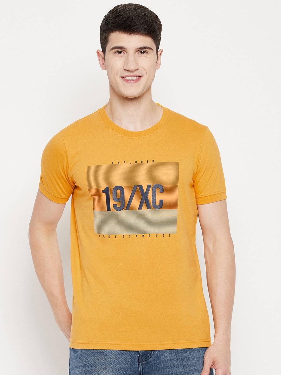 

Duke Men Mustard Yellow Typography Printed Slim Fit T-shirt