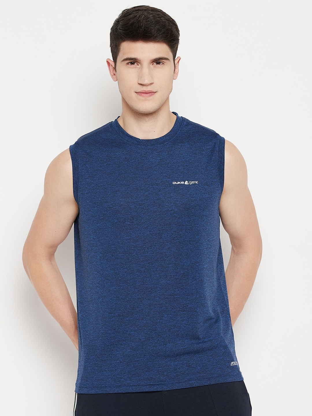 

Duke Navy Blue Solid Sleeveless Sports T-shirt