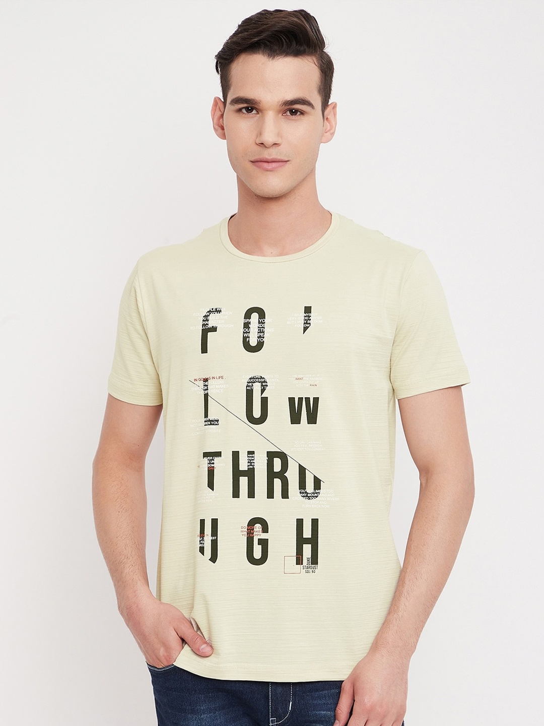 

Duke Men Beige Typography Printed Slim Fit Cotton T-shirt