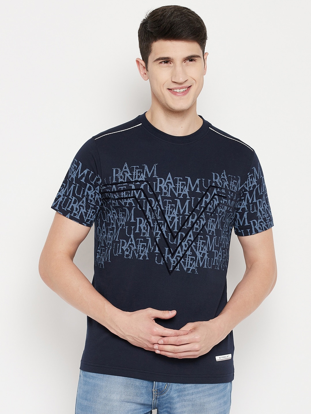 

Duke Men Navy Blue Typography Printed Slim Fit T-shirt