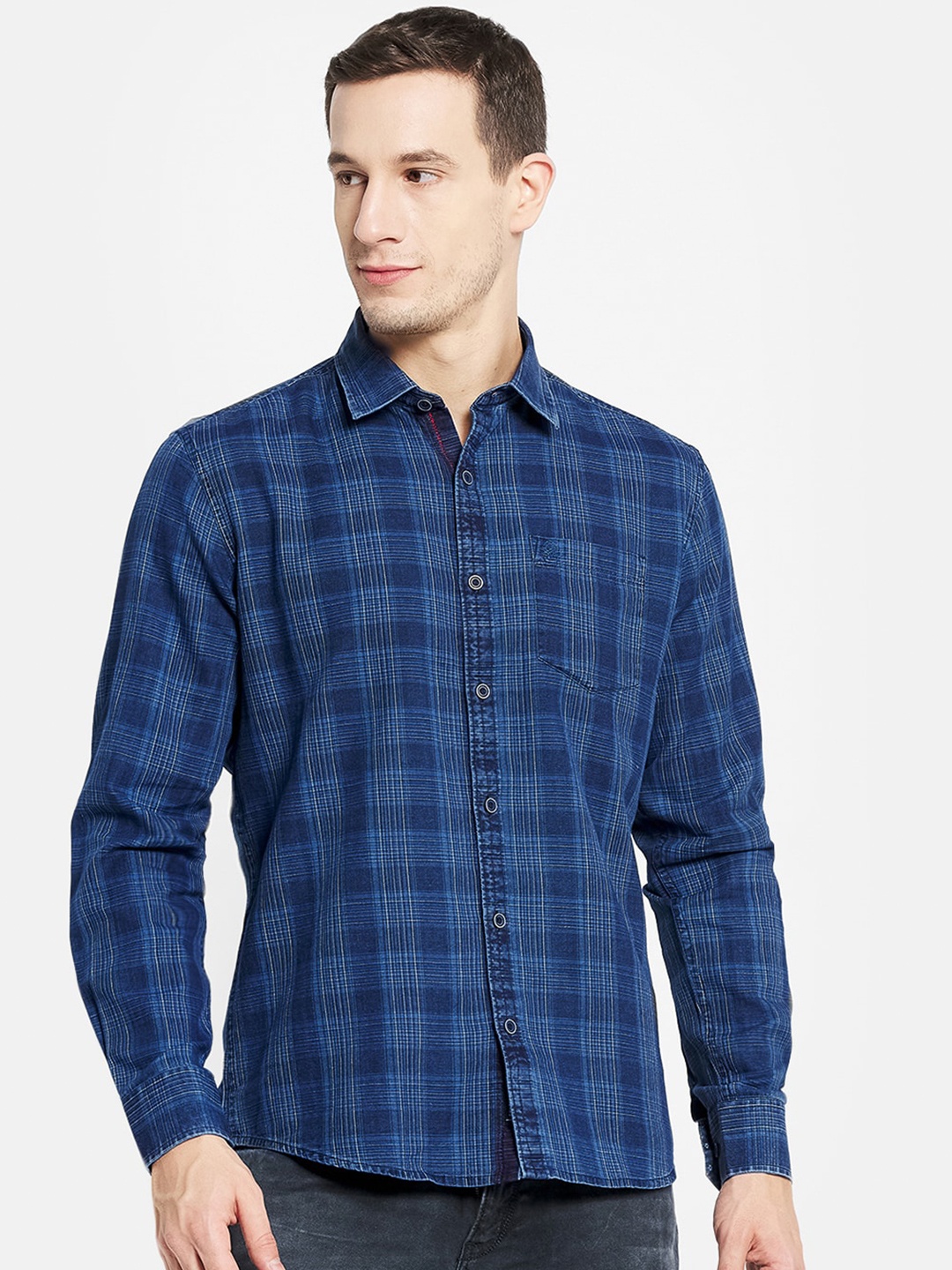 

METTLE Men Blue Tartan Checks Checked Casual Shirt