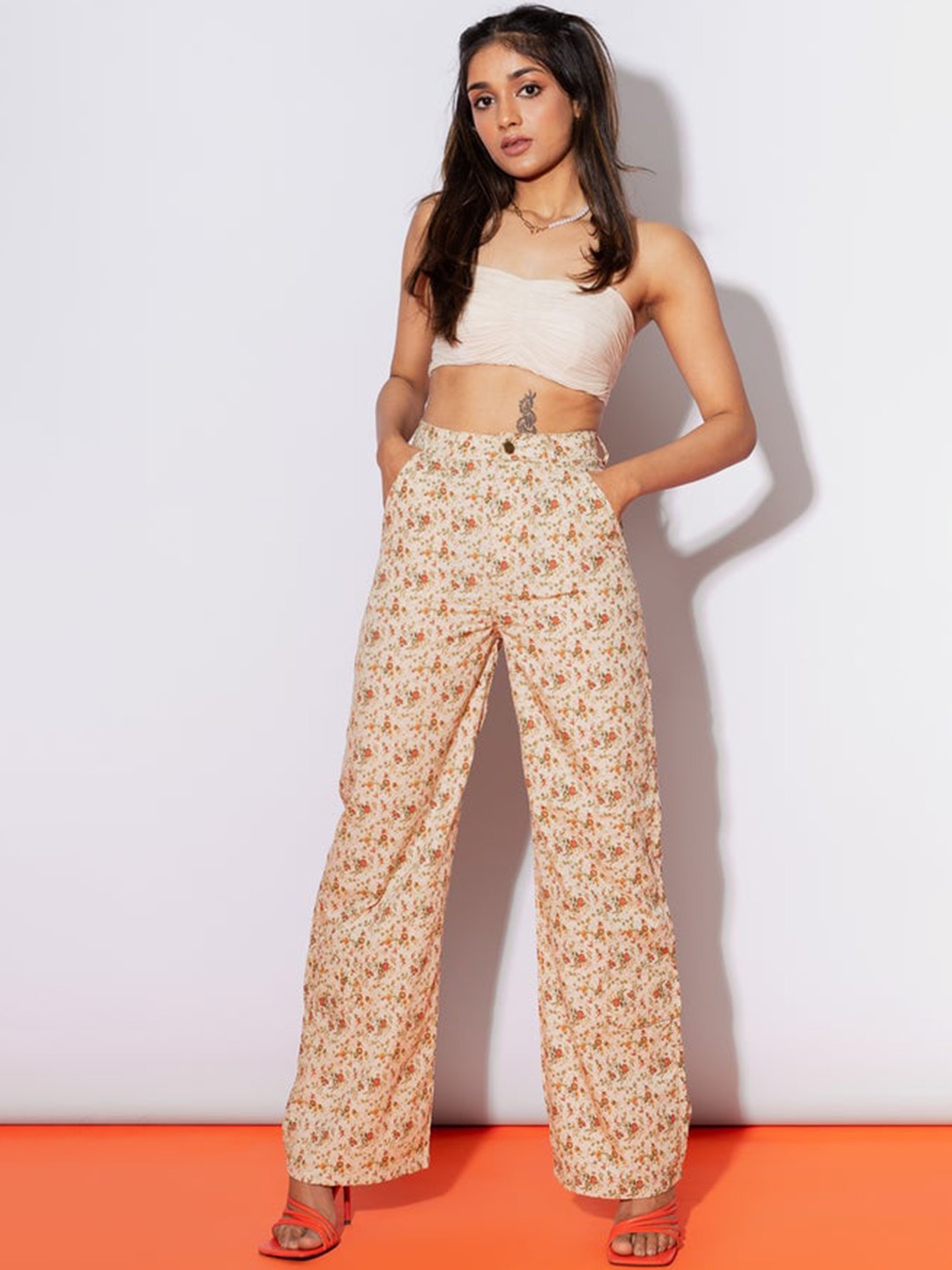 

FREAKINS Women Beige Printed Pure Cotton Trousers