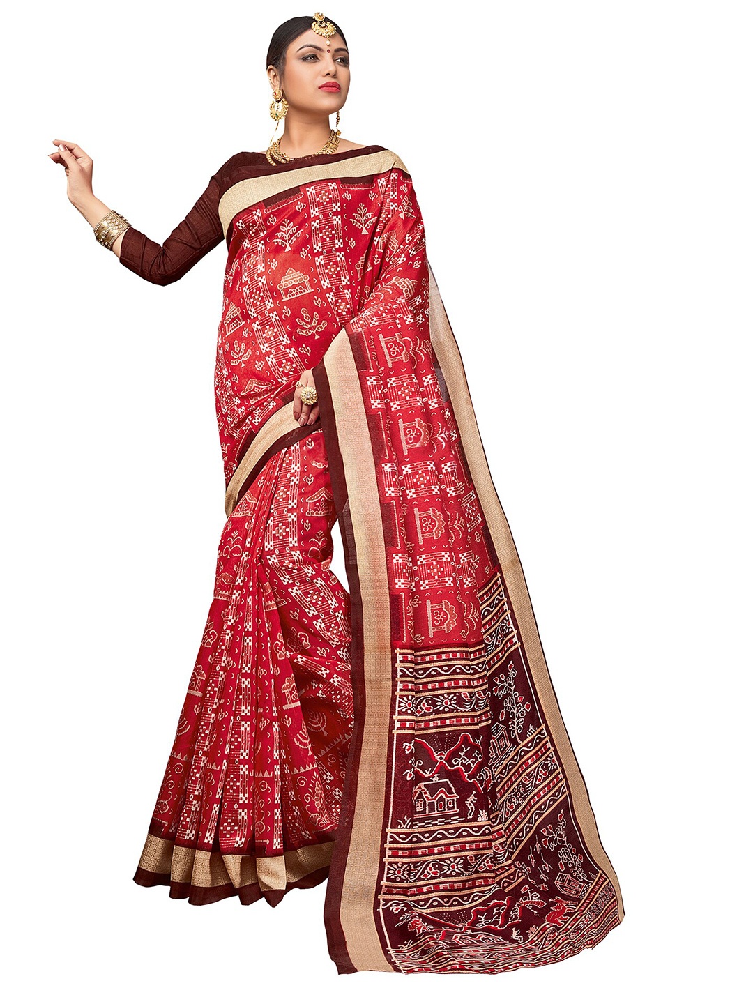 

KALINI Red & Beige Ethnic Motifs Art Silk Saree