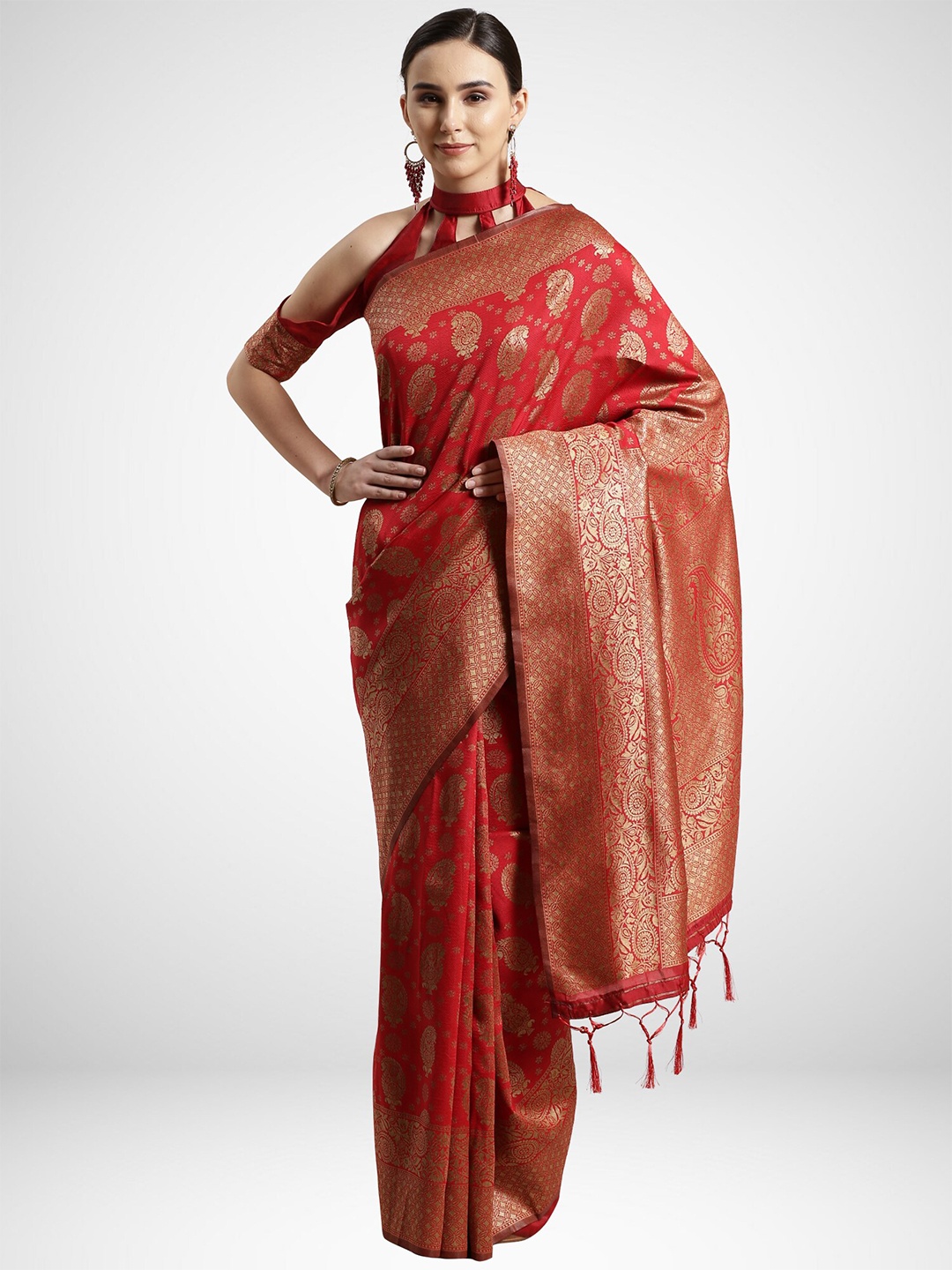 

KALINI Red & Gold-Toned Ethnic Motifs Silk Blend Saree