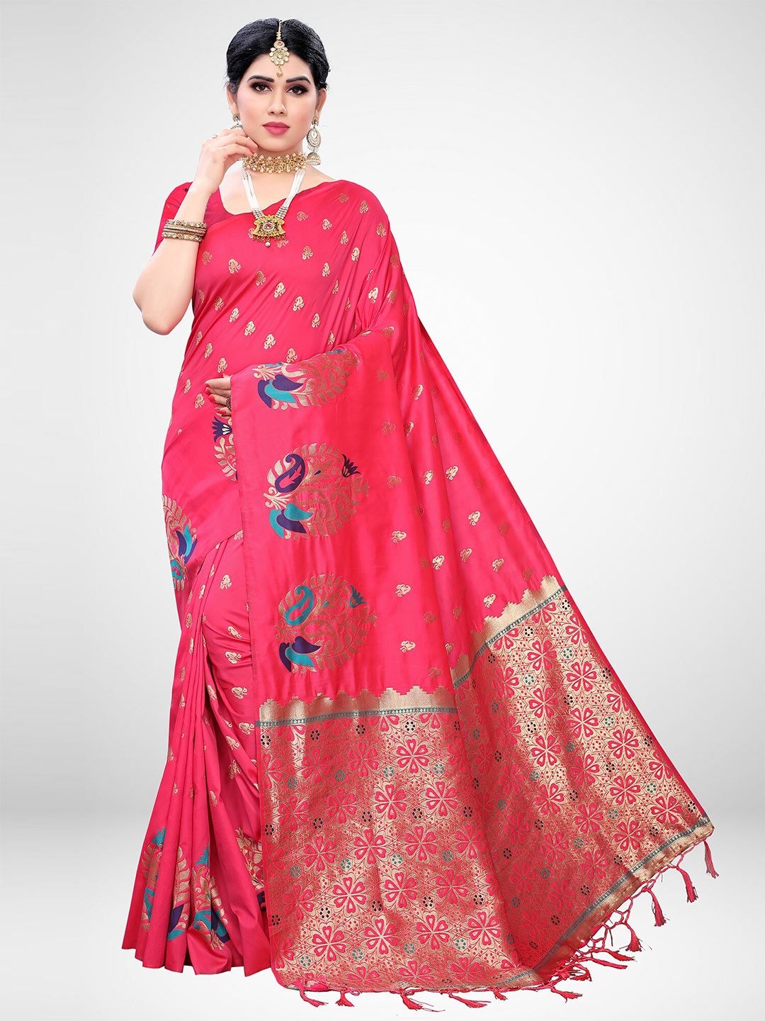 

KALINI Peach-Coloured & Gold-Toned Silk Blend Saree