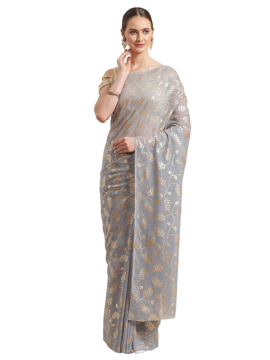 

KALINI Grey & Golden Floral Saree