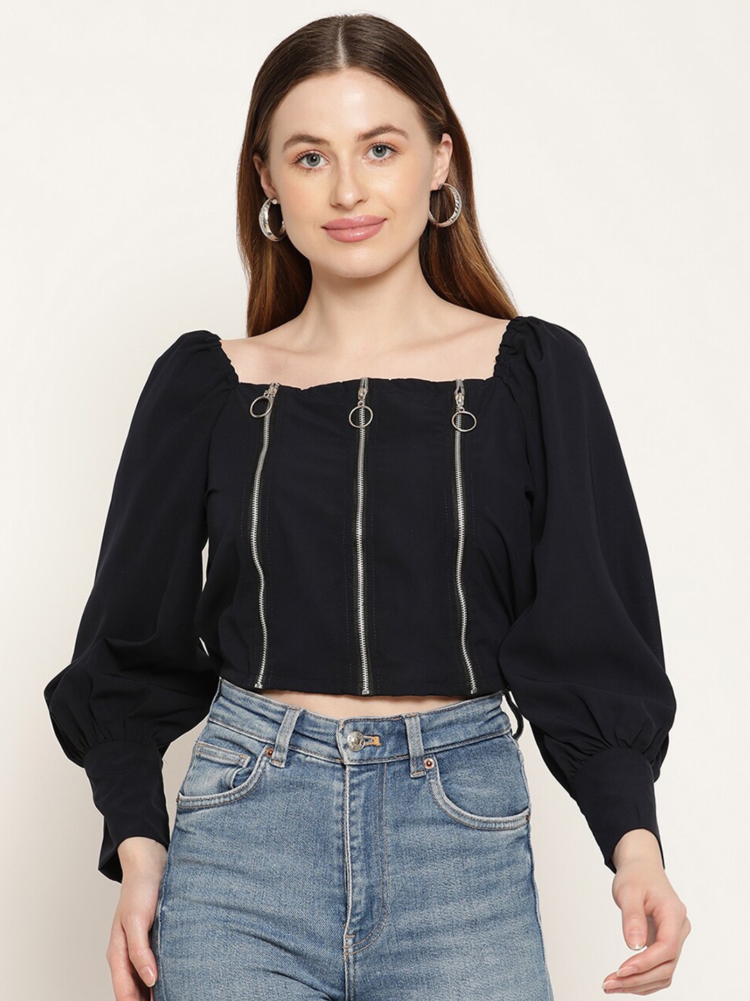 

Miaz Lifestyle Women Navy Blue Crop Top