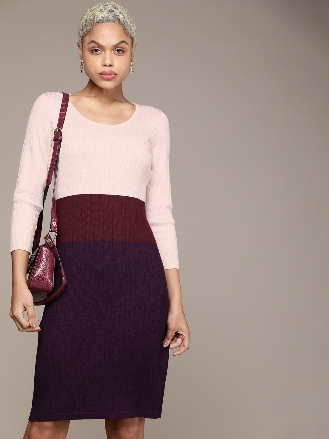 

Calvin Klein Jeans Pink & Maroon Colourblocked Casual Sweater Dress