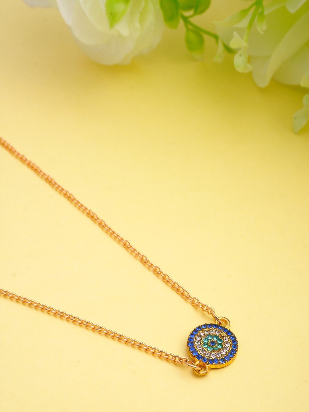 

Ferosh Gold-Toned & Blue Crystal-Studded Evil Eye Pendant