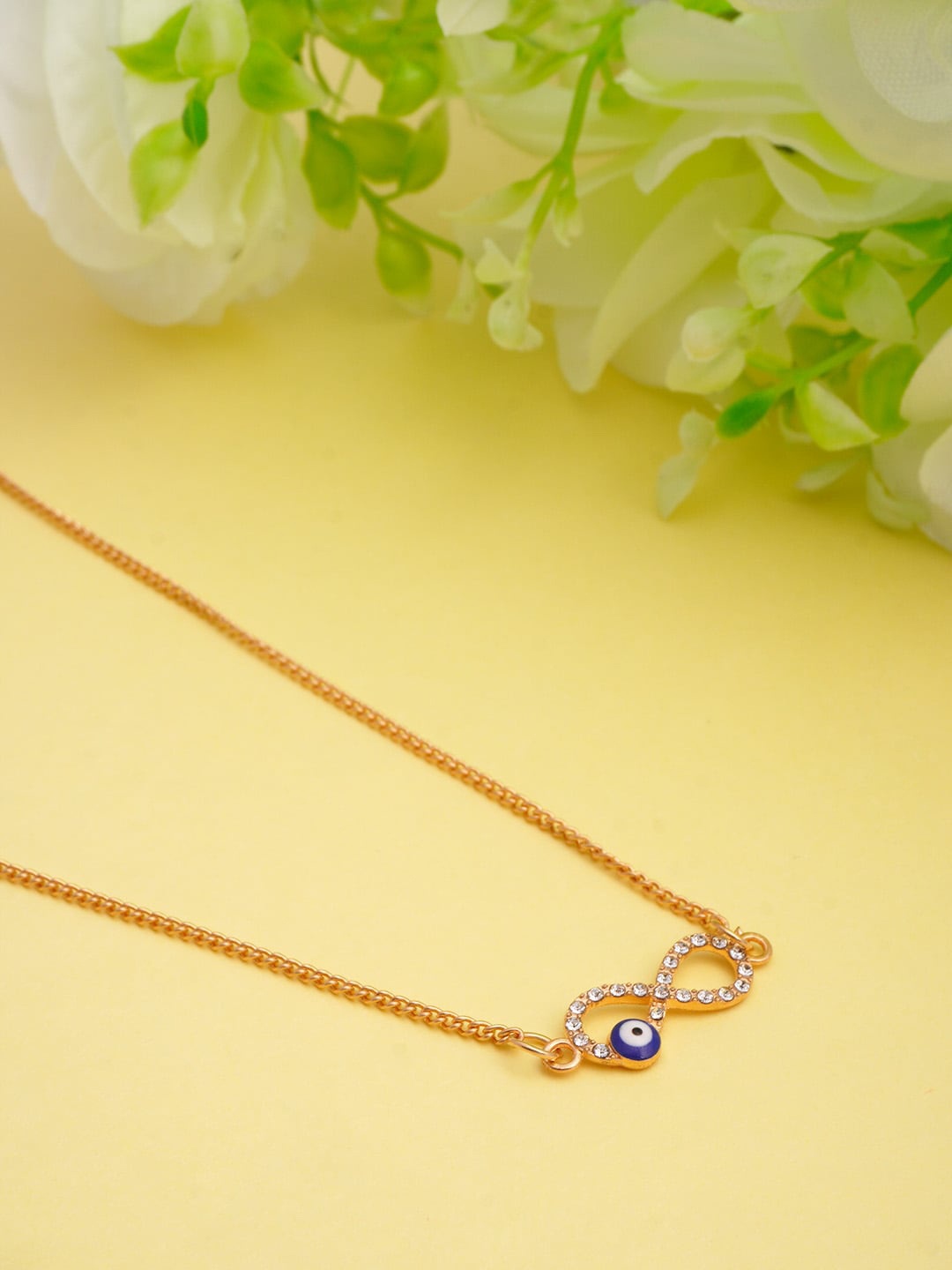 

Ferosh Gold-Toned & White Stone Studded Infinity Pendant With Chain