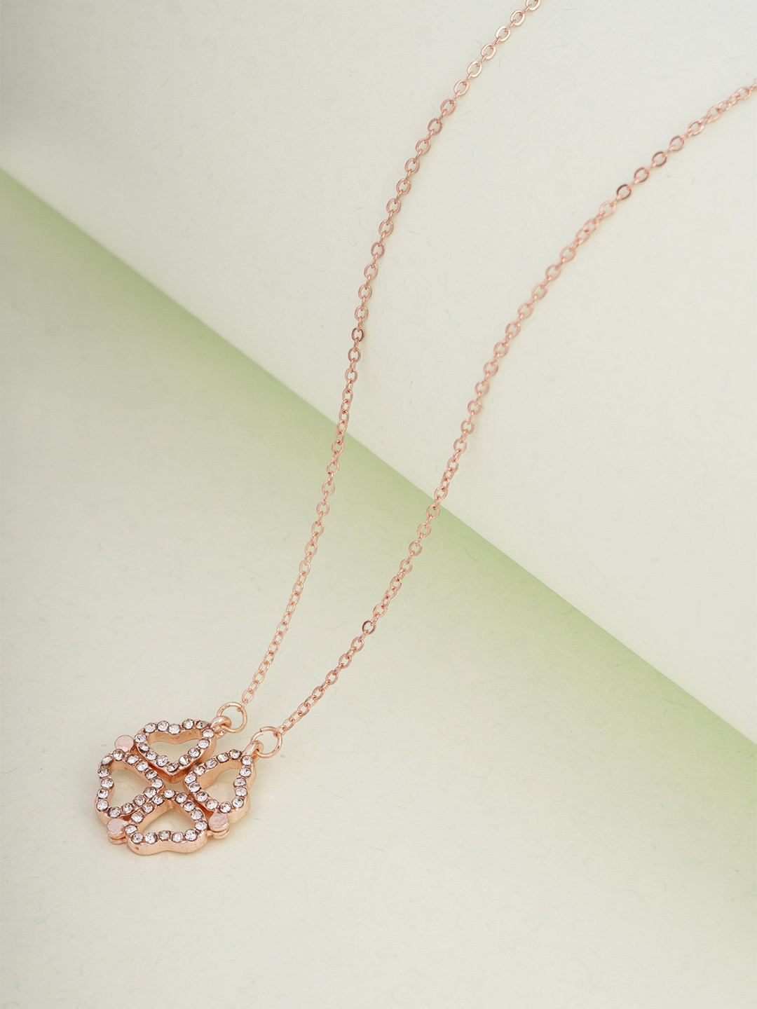 

Ferosh Rose Gold-Toned & White Stone-Studded Pendant With Chain