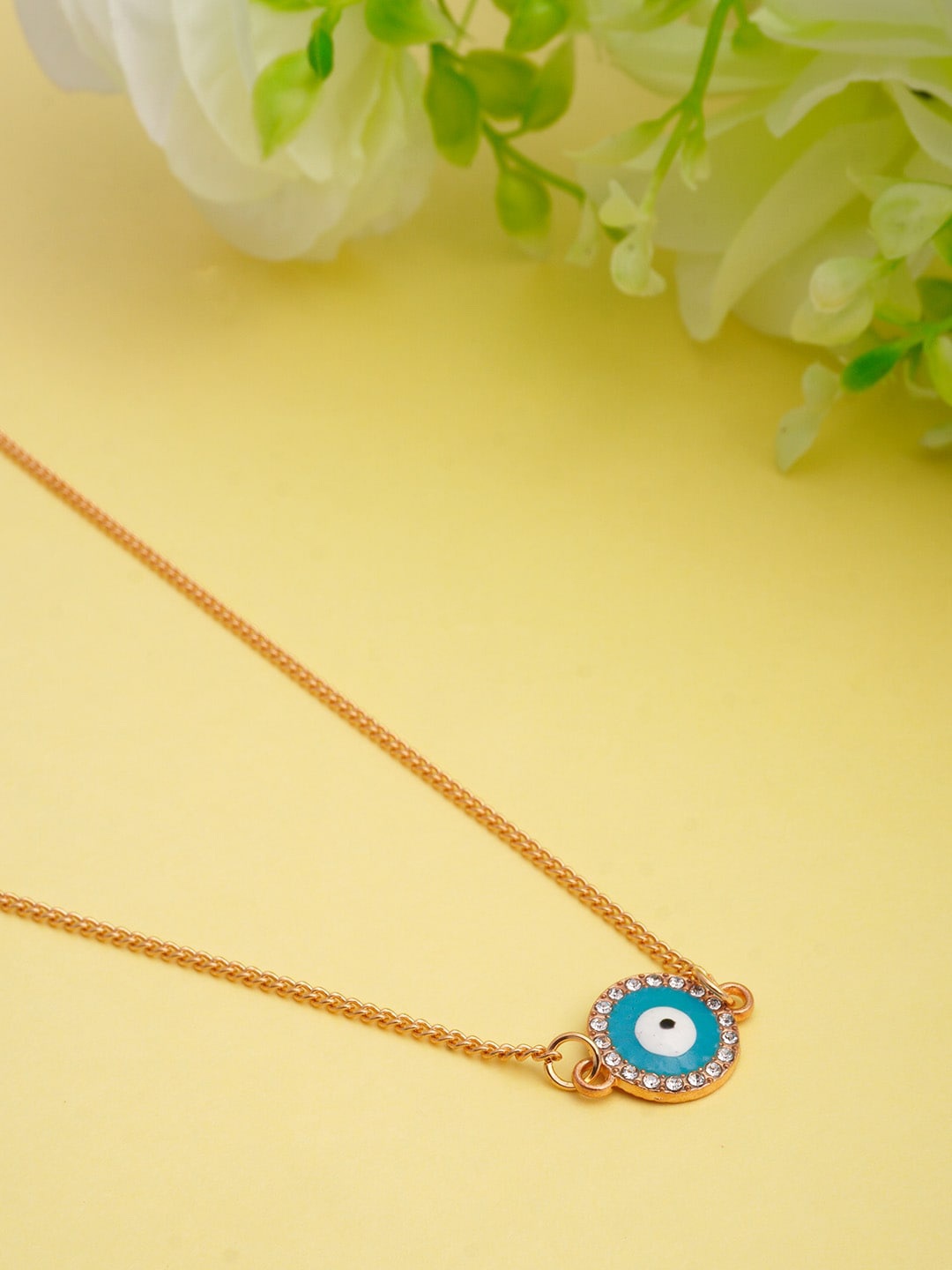 

Ferosh Gold-Toned & Blue Crystal-Studded Evil Eye Pendant