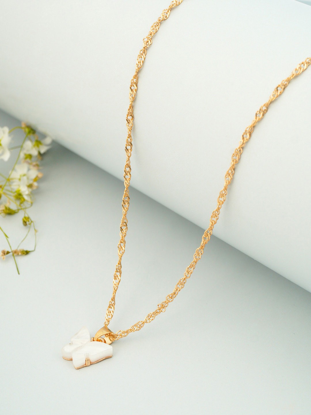 

Ferosh Gold-Toned White Stone Butterfly Pendant With Chain