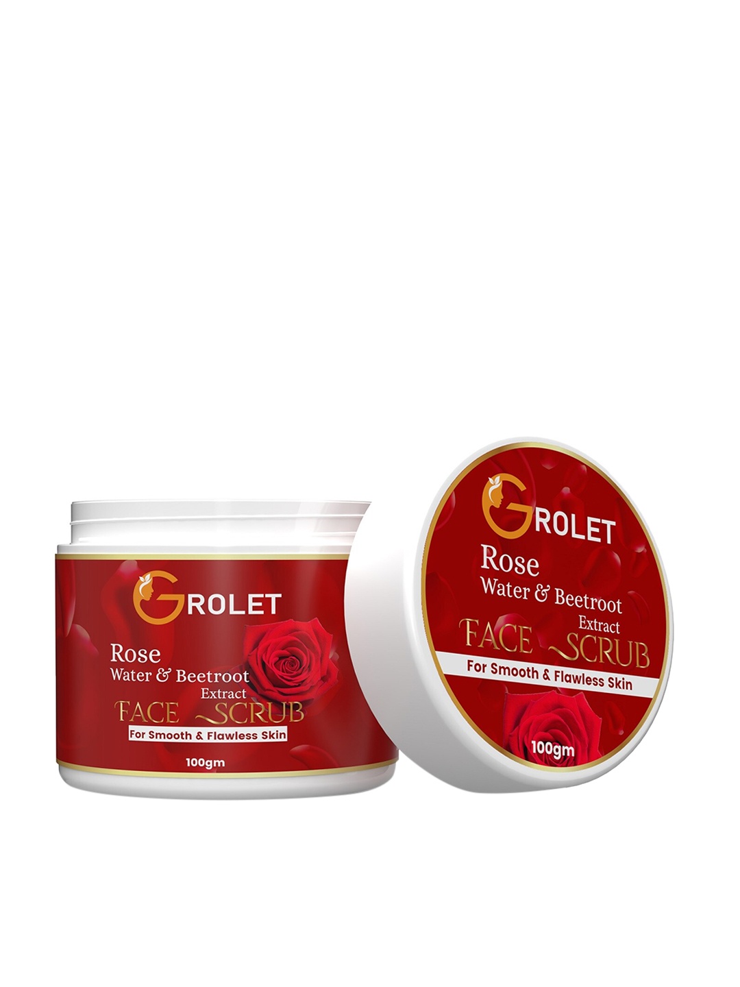 

GROLET Rose Water & Beetroot Extract Face Scrub for Smooth & Flawless Skin - 100g, Red