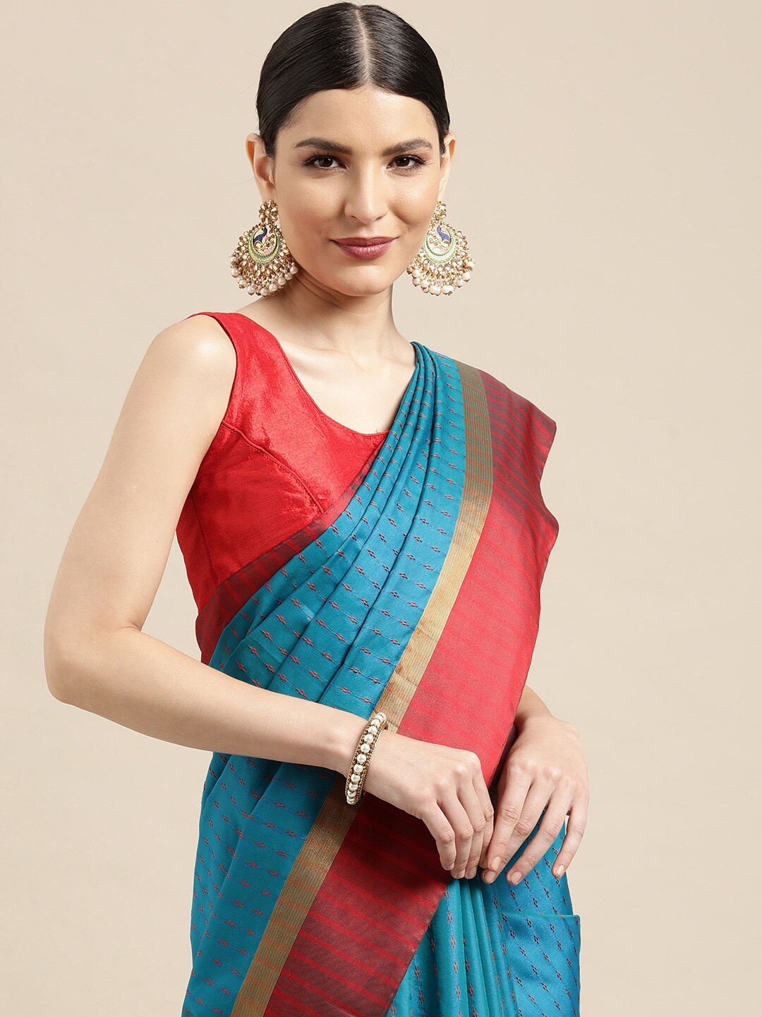 

Leeza Store Blue & Maroon Woven Design Zari Silk Blend Banarasi Saree