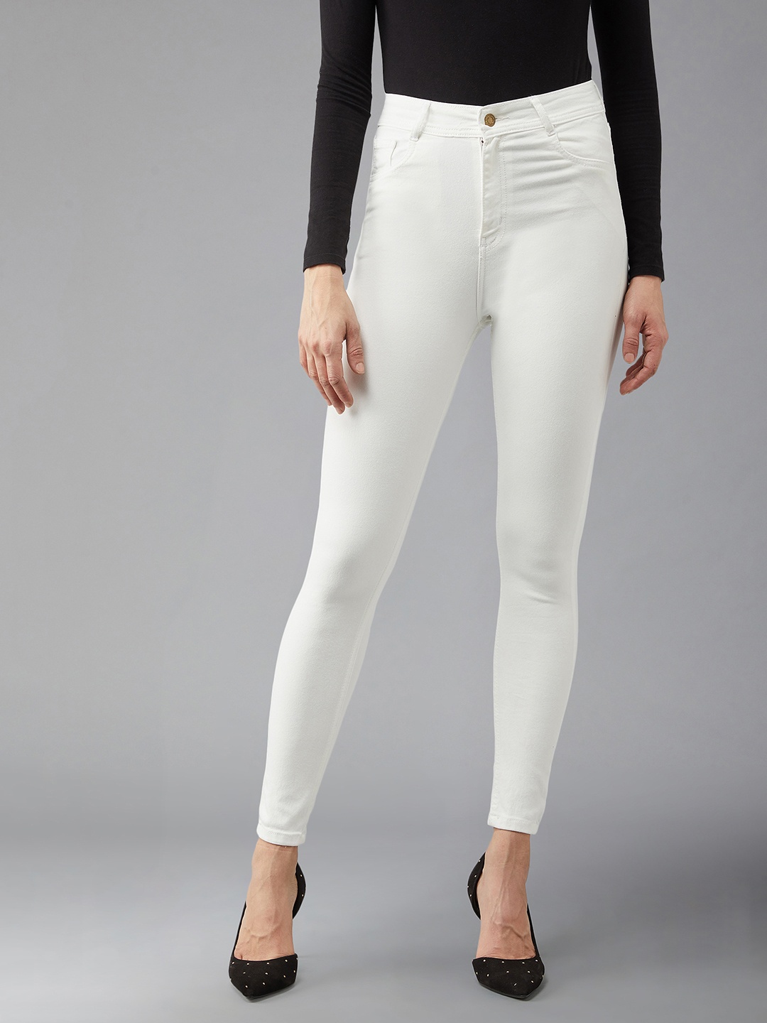 

DOLCE CRUDO Women White Skinny Fit High-Rise Stretchable Jeans