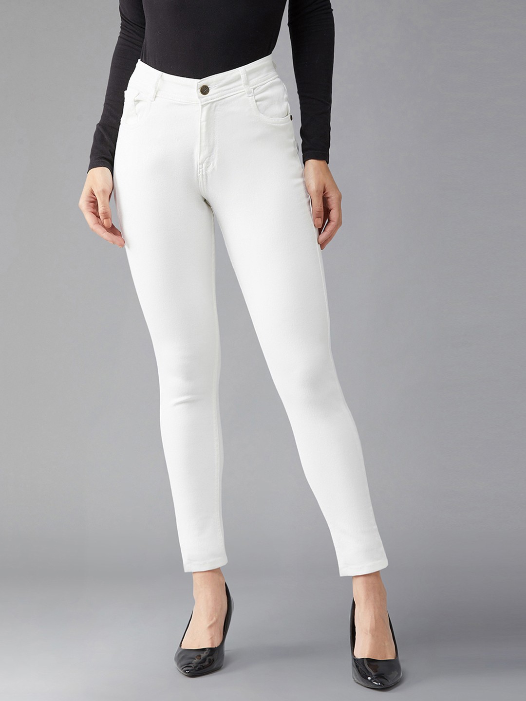 

DOLCE CRUDO Women White Skinny Fit High-Rise Stretchable Jeans