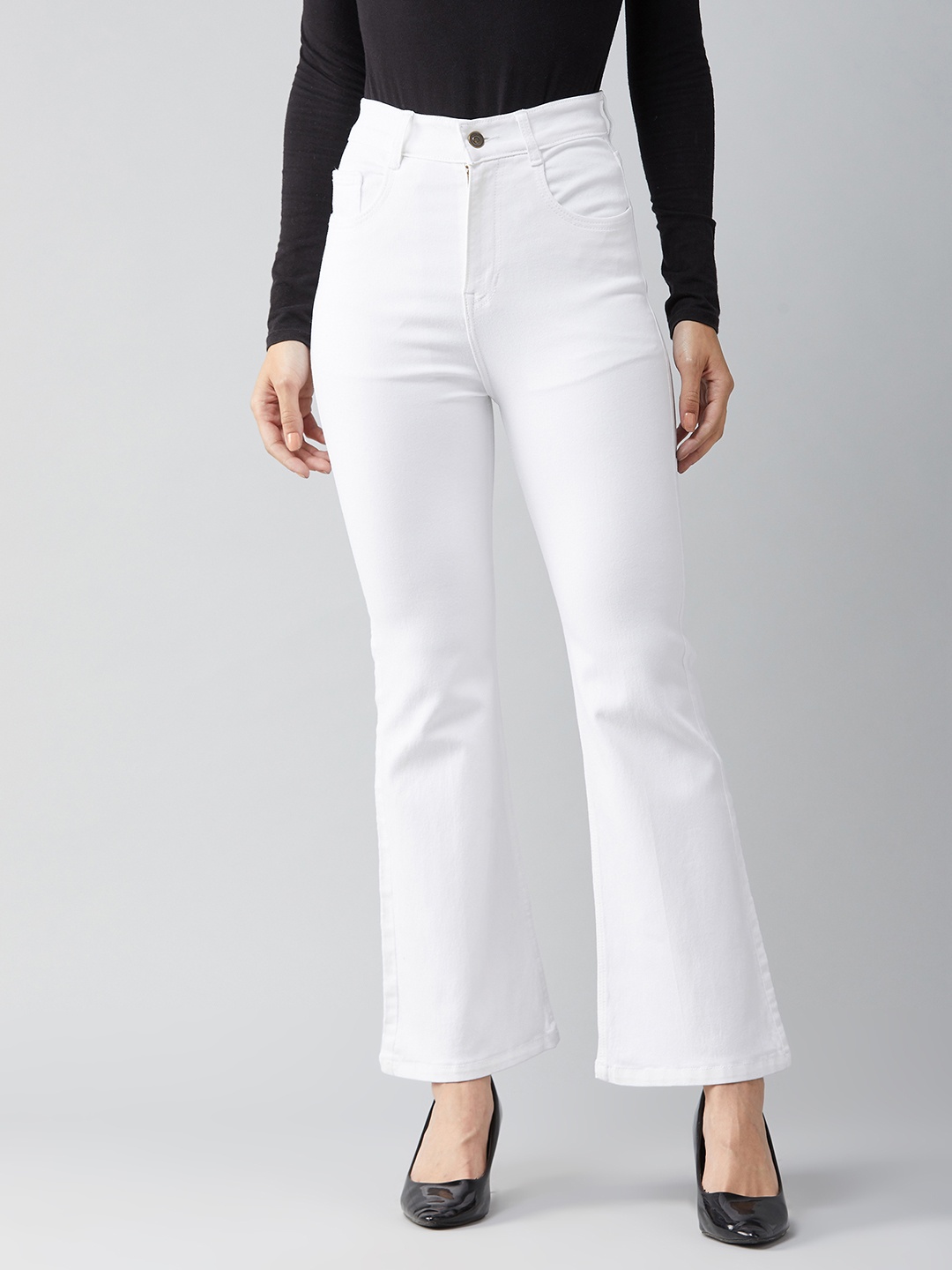 

DOLCE CRUDO Women White Bootcut High-Rise Stretchable Jeans