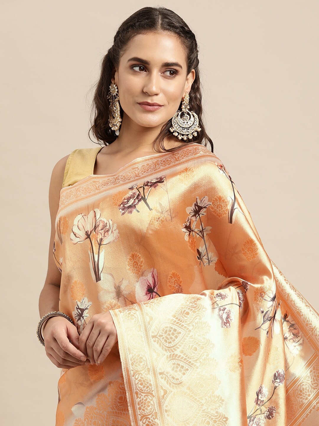 

Leeza Store Beige Woven Design Zari Saree