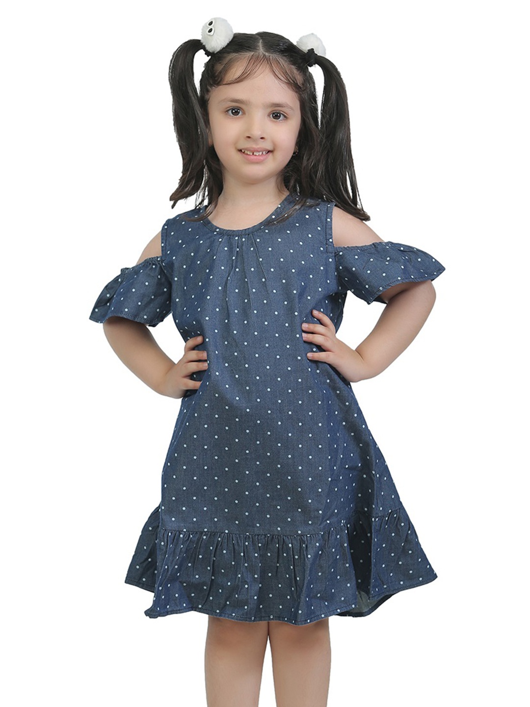 

toothless Girls Navy Blue & White Polks Dot A-Line Dress