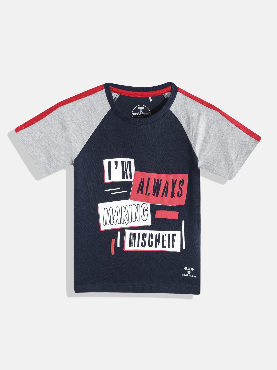 

toothless Boys Navy Blue & Grey Printed Half Sleeves T-Shirt