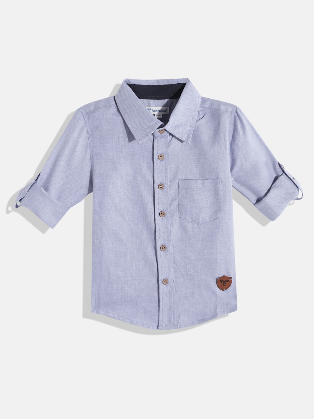 

toothless Boys Blue Solid Applique Casual Shirt