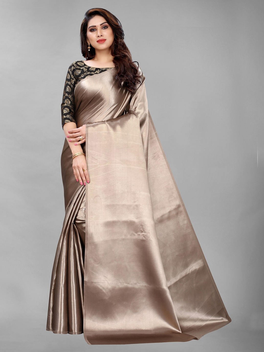 

PERFECTBLUE Beige Satin Saree