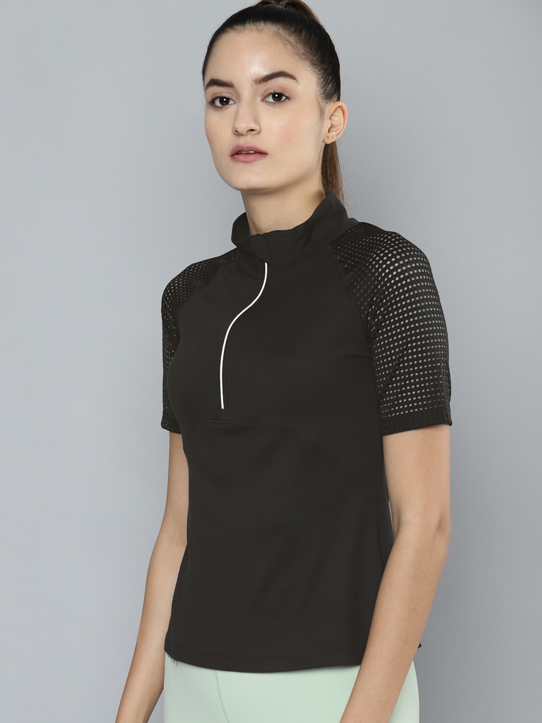 

Fitkin Women Black High Neck Running T-shirt