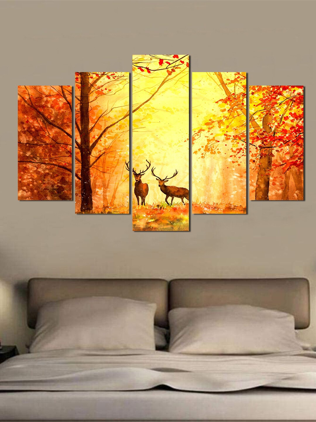 

WENS Set Of 5 Yellow & Orange Admiring Nature Laminated Wall Art