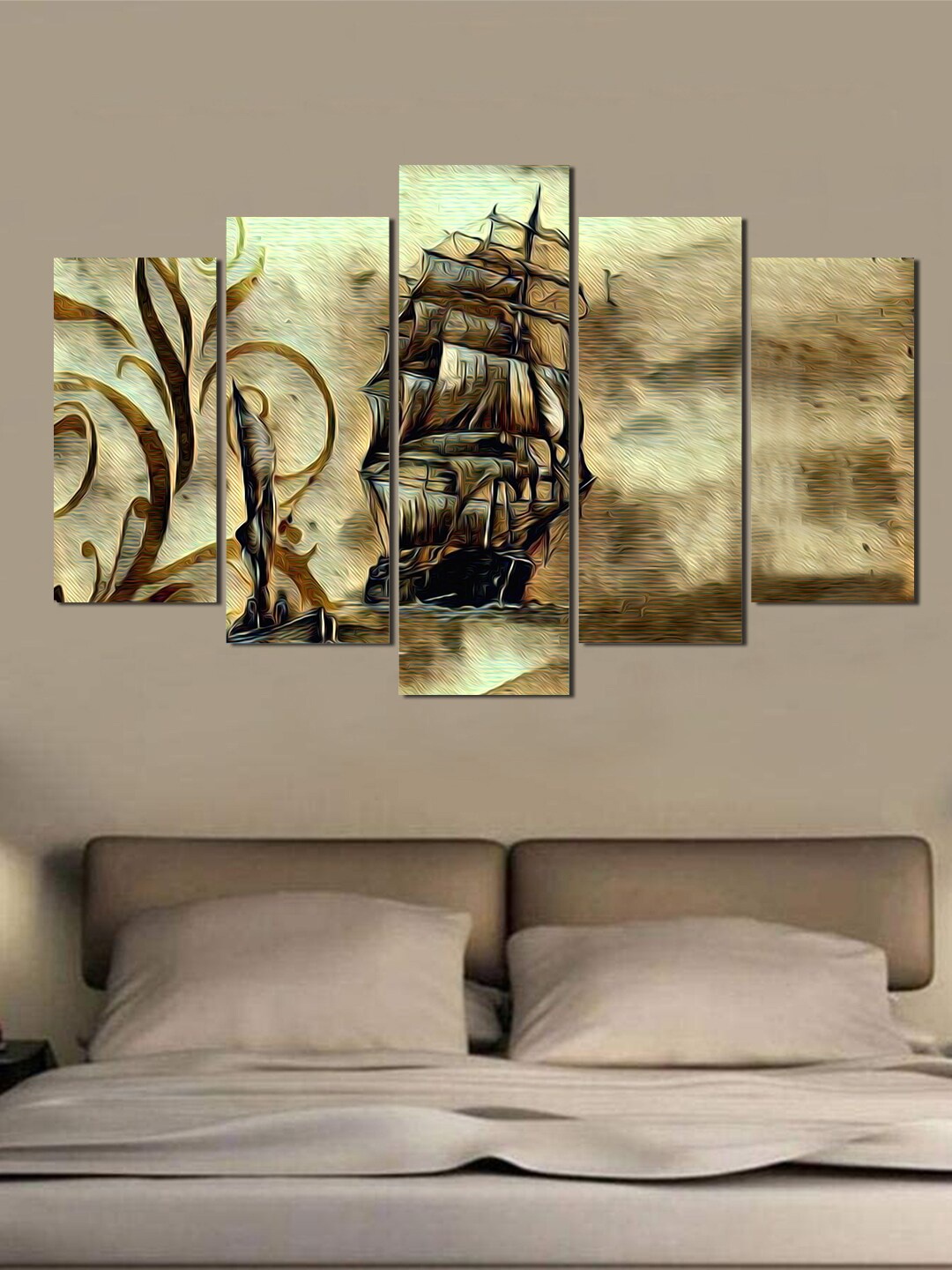 

WENS Set Of 5 Panels Multi Colored Sailing Vessel Laminated Wall Art