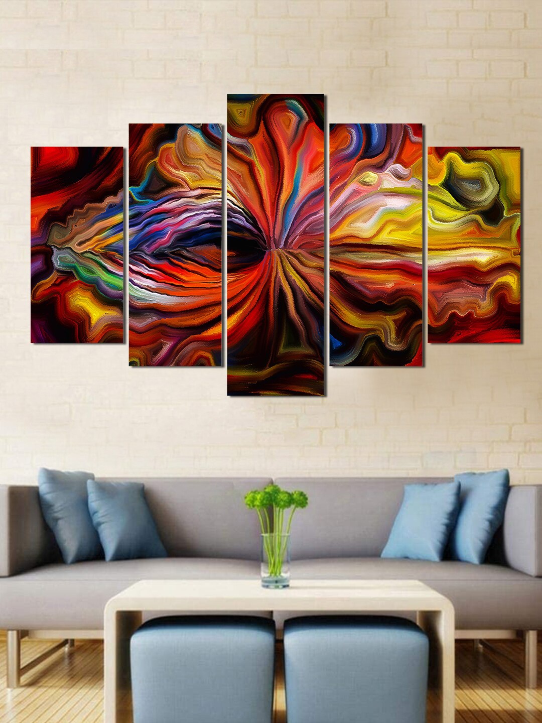 

WENS Set Of 5 Red & Yellow Panels Abstract Wall Art