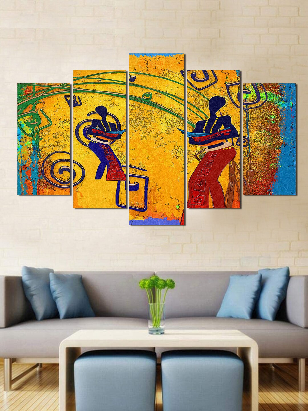 

WENS Set Of 5 Panels Multi Colored Modern African Art Laminated Wall Art