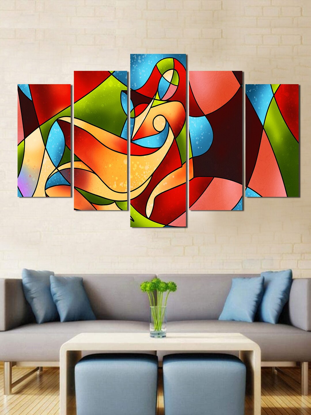 

WENS Set Of 5 Blue & Maroon Modern Colorful Art Painted Laminated Wall Art