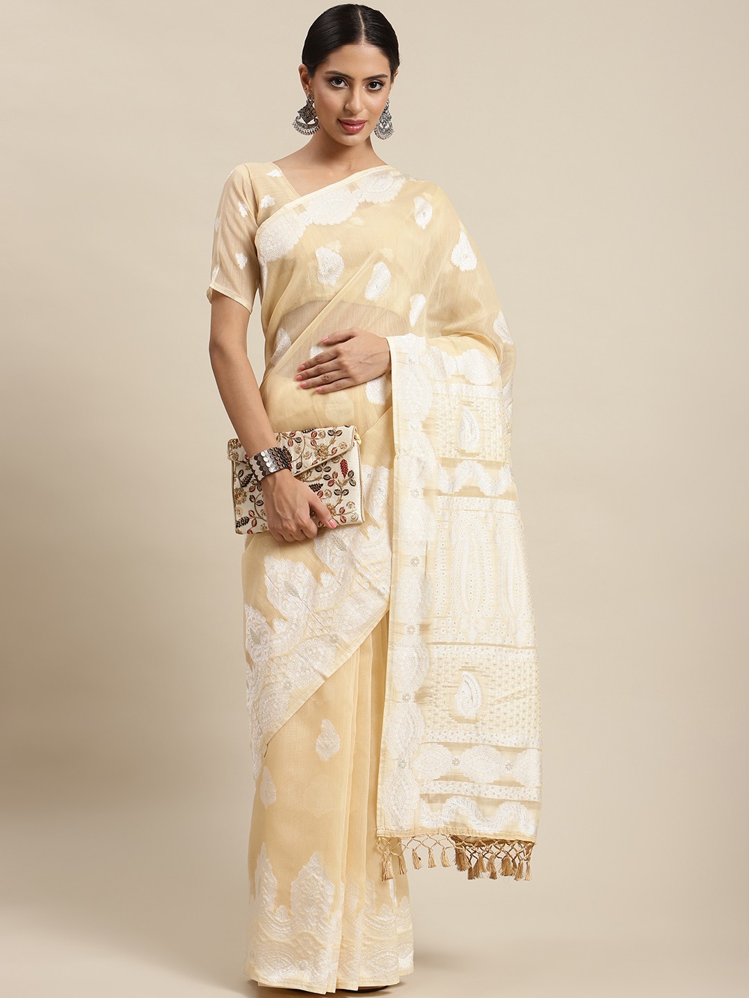 

SHANGRILA Beige Chikankari Cotton Saree