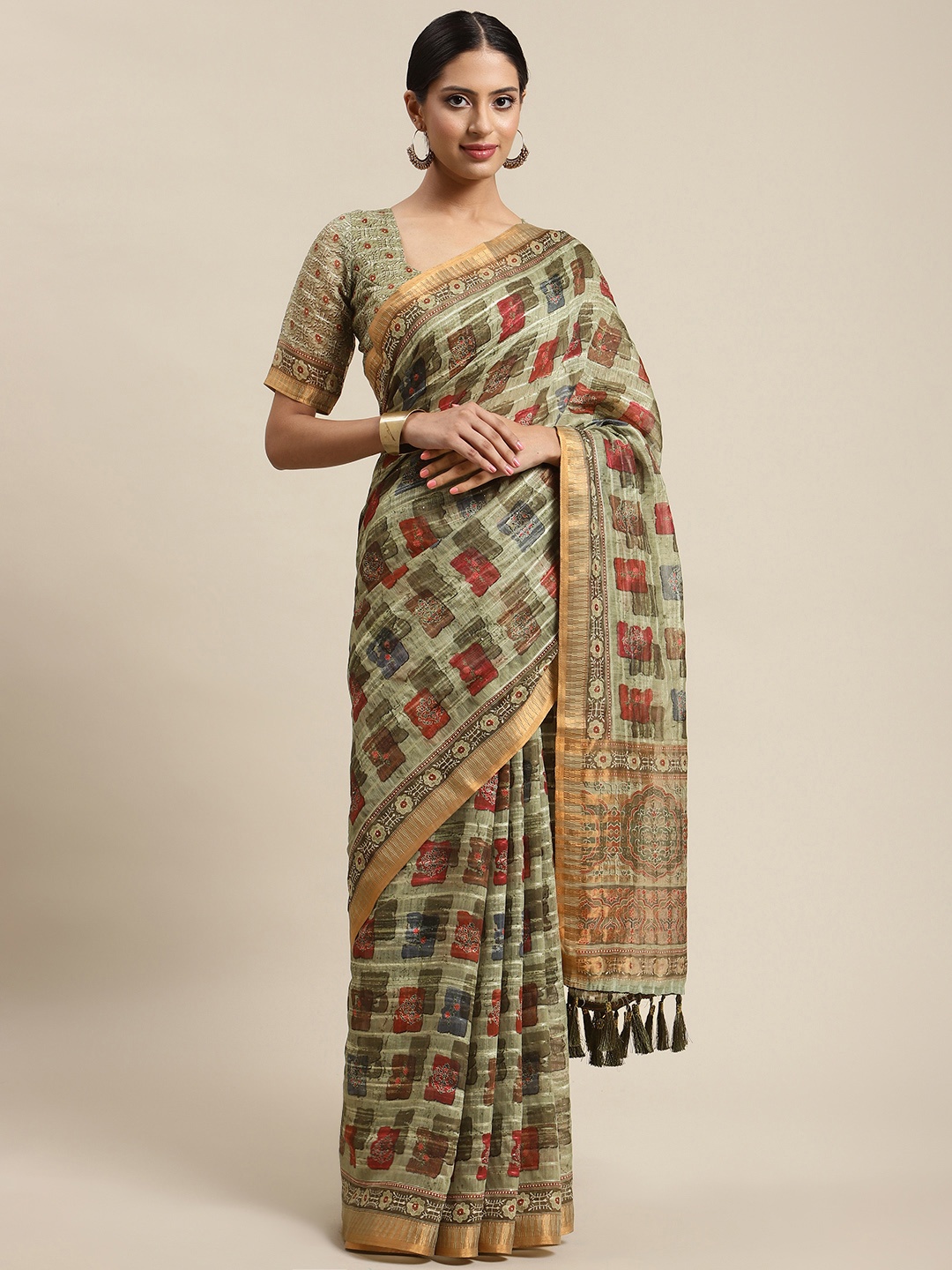 

SHANGRILA Grey Crochet Sequins Work Linen Saree