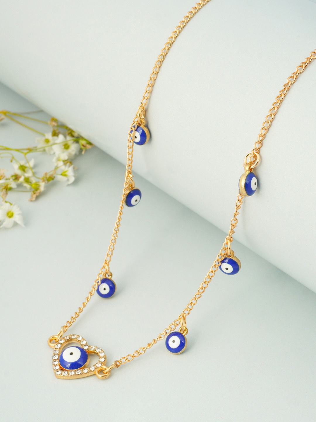 

Ferosh Gold-Toned & Blue Heart Evil Eye Charm Necklace