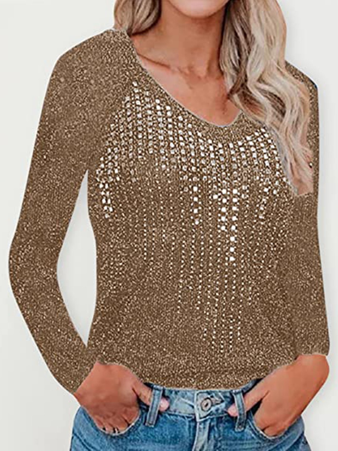 

La Aimee Women Brown V-Neck T-shirt