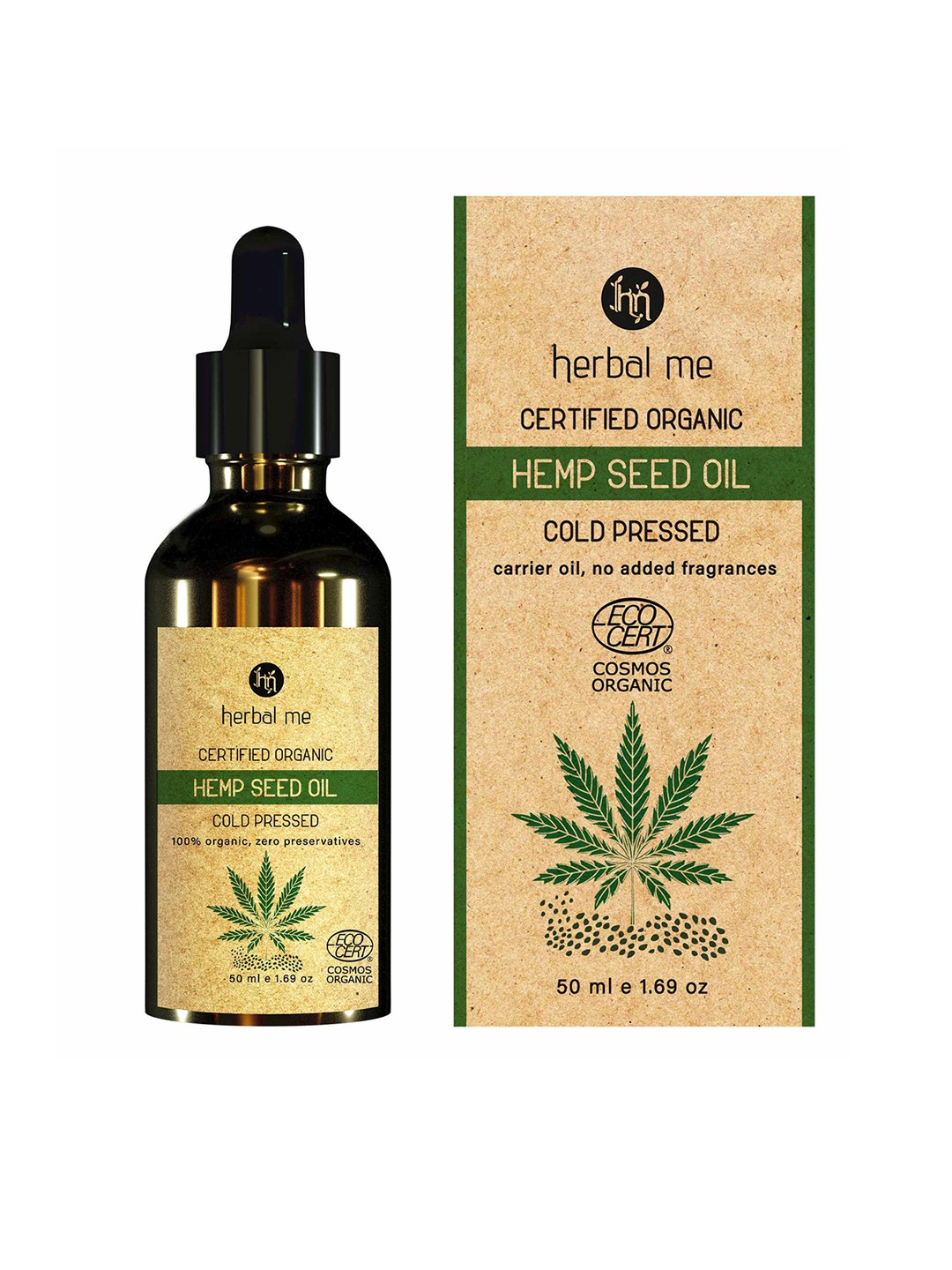 

HERBAL ME 100% Organic Cold Pressed Hemp Seed Oil - 50ml, Brown