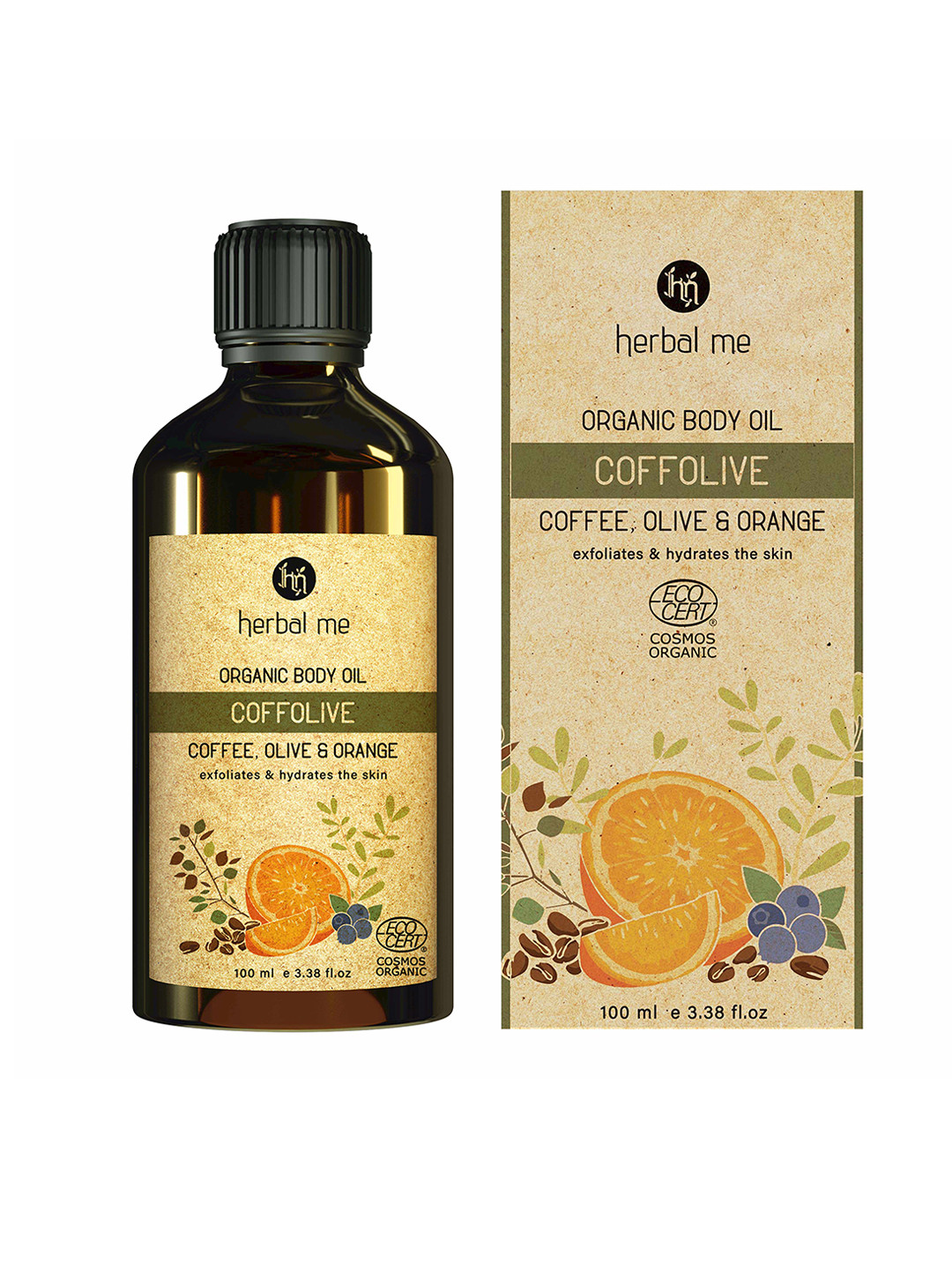 

HERBAL ME Coffolive Organic Body Oil for Exfoliation & Hydration - 100 ml, Brown