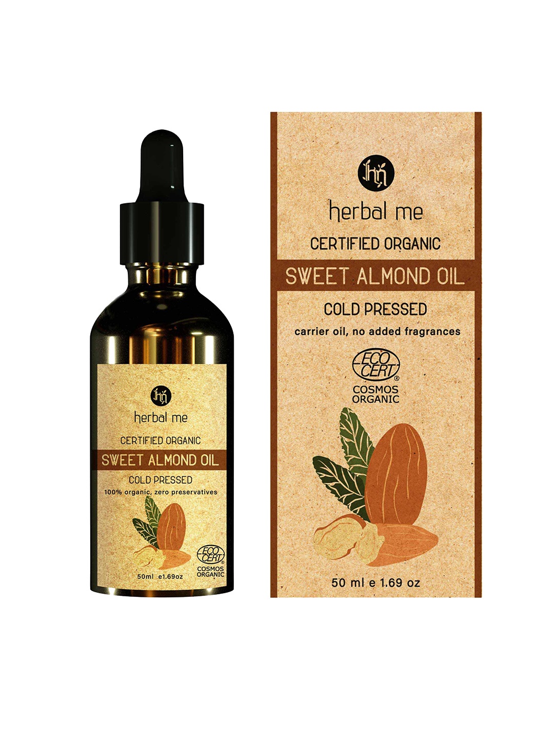 

HERBAL ME 100% Organic Cold Pressed Sweet Almond Oil - 50ml, Brown