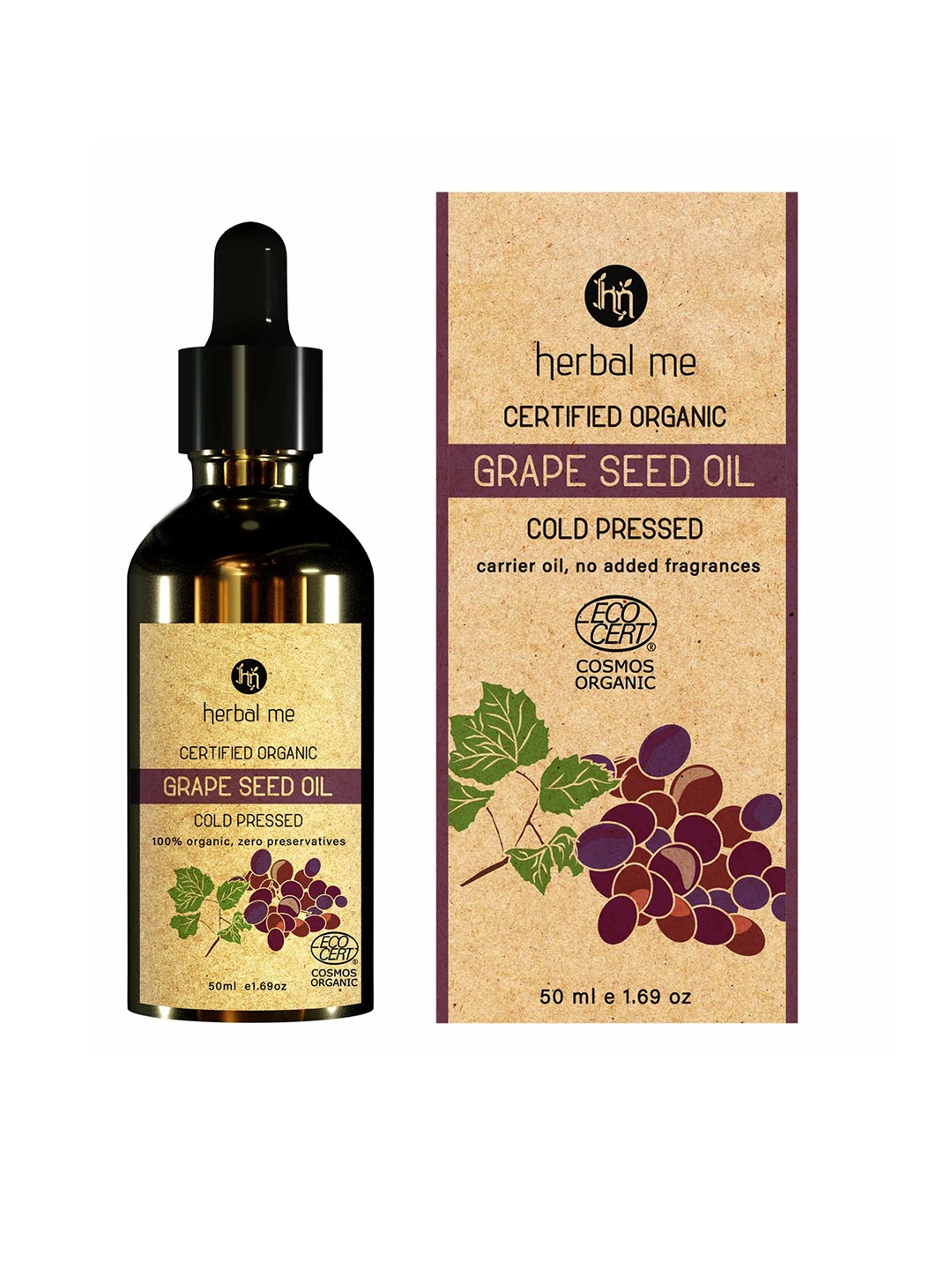 

HERBAL ME 100% Organic Grape Seed Oil - 50 ml, Brown